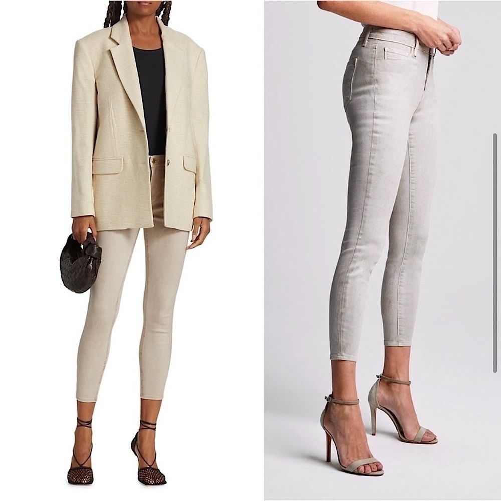 NEW L'AGENCE Margot High‎ Waist Ankle Crop Glitter Coated Denim Skinny Jeans 25